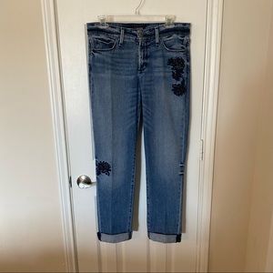 NYDJ Jeans Floral Jessica Relaxed Boyfriend Size 4 Embroidered Boho
